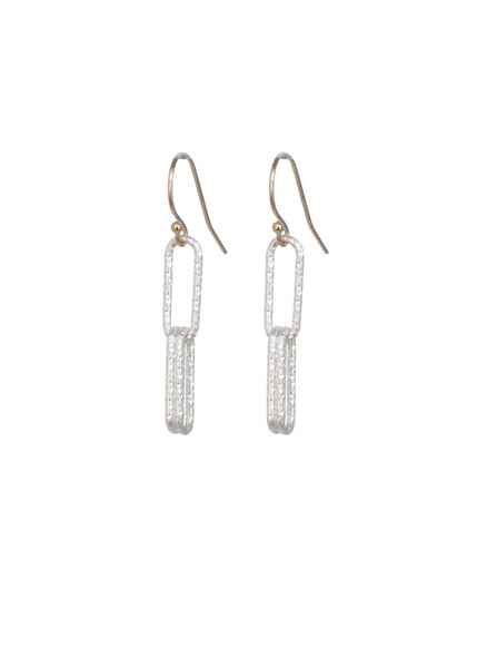 Sparkle Box Link Double Drop Earrings in Silver